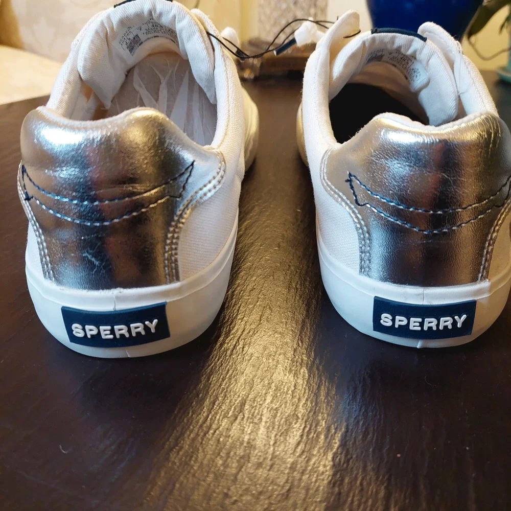 NEW! Sperry Women's Seabed LTT Canvas Sneakers White/Silver 10399093 Size 9.5M